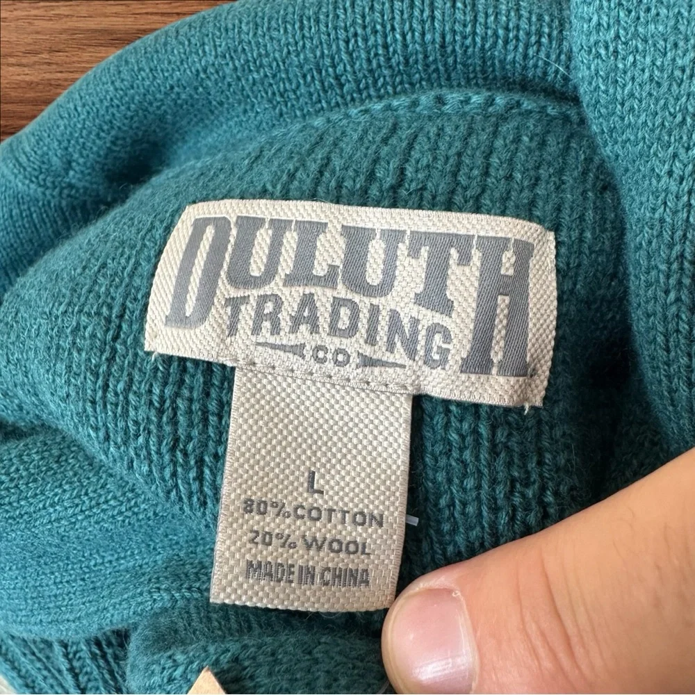 NWT Duluth Trading Blue Green‎ Thick Shawl Collar Wool Blend Sweater Men L